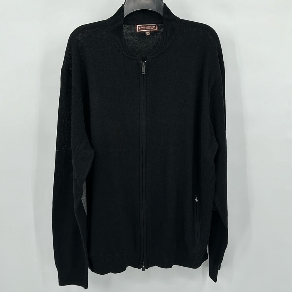Patrick James West Coast Classic Black Wool Blend Full Zip Sweater Size XXL